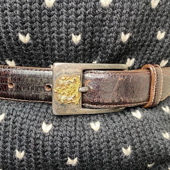 Ralph Lauren Vintage Fall 1991 Lizard Belt w/925 Sterling Silver Crest Buckle - Picture 1 of 16
